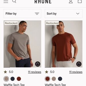 Bundle, RHONE Men's Waffle Tech Tee - Taupe and Cinamon Red.